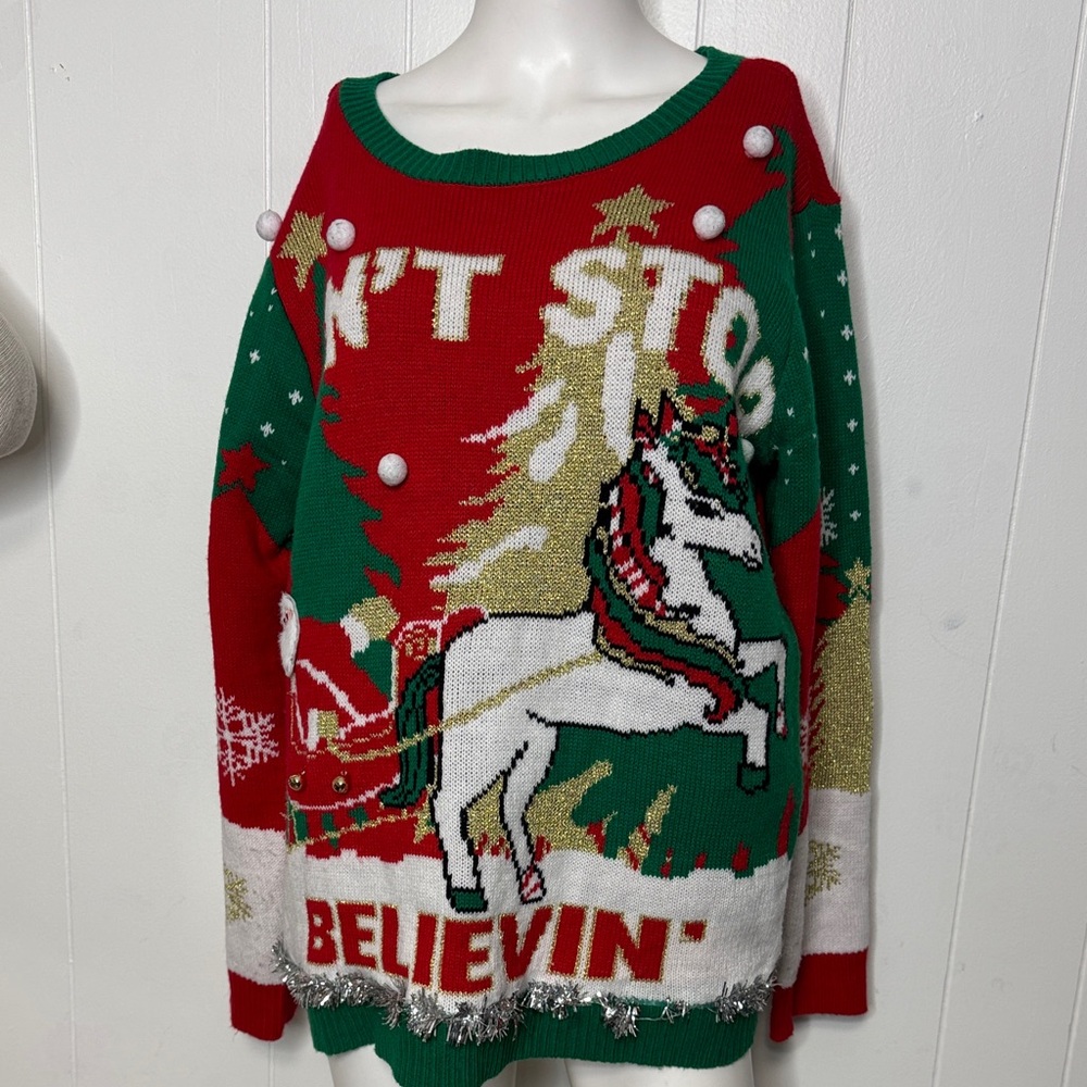Ugly Christmas sweater unicorn Santa womens XL